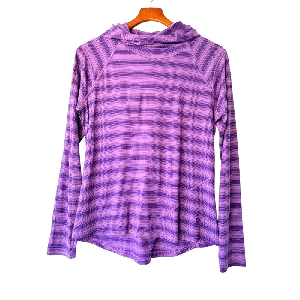 Mountain Hardwear Merino Wool Base Layer Striped Hoodie Purple Hiking Hooded Top
